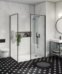 Arezzo 1400 x 900 Walk In Enclosure (incl. 800 Matt Black Framed Screen, Side Panel + White Tray) -Shower Enclosure Ranges Shop 89SQBWS14T d6 460