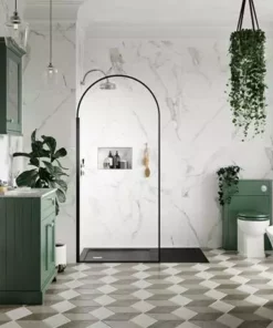 Arezzo 1400 x 900 Wet Room (incl. 800mm Arched Matt Black Framed Screen + Slate Tray) -Shower Enclosure Ranges Shop 8ARBWS14ST detail1 460