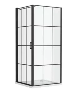 Arezzo 700 x 700 Matt Black Grid Frameless Pivot Door Shower Enclosure + Tray -Shower Enclosure Ranges Shop AZ7PDET ND5 460