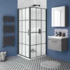 Arezzo 800 x 800 Matt Black Grid Frameless Pivot Door Shower Enclosure + Tray