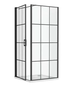 Arezzo 900 x 900 Matt Black Grid Frameless Pivot Door Shower Enclosure + Tray -Shower Enclosure Ranges Shop AZ9PDET ND4 460