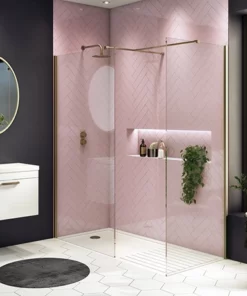 Arezzo 1700 x 800 Brushed Brass Wet Room (inc. Screen, Side Panel + Tray)