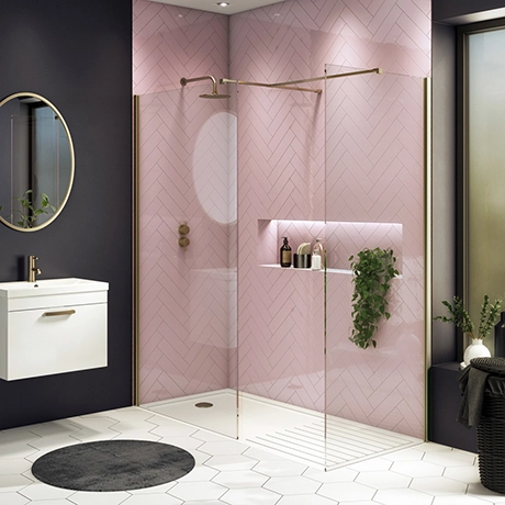 Arezzo 1700 x 800 Brushed Brass Wet Room (inc. Screen, Side Panel + Tray) 1 Arezzo 1700 x 800 Brushed Brass Wet Room (inc. Screen, Side Panel + Tray)