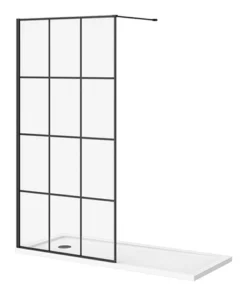 Arezzo 1700 x 700 Bath Replacement Wet Room (1000mm Matt Black Grid Screen w. Tray)