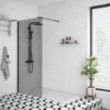 Arezzo Matt Black 1200 x 800 Grey Tinted Glass Wet Room (700mm Screen + Tray)