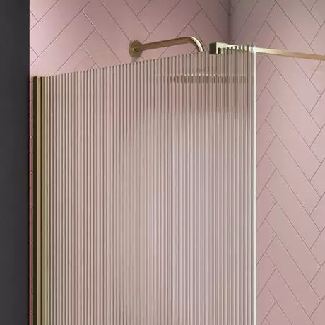 Arezzo 1400 x 900 Fluted Glass Brushed Brass Profile Wet Room (800 Screen, Square Support Arm + Tray) 3 Arezzo 1400 x 900 Fluted Glass Brushed Brass Profile Wet Room (800 Screen, Square Support Arm + Tray) - Image 3