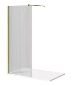 Arezzo 1400 x 900 Fluted Glass Brushed Brass Profile Wet Room (800 Screen, Square Support Arm + Tray) 9 Arezzo 1400 x 900 Fluted Glass Brushed Brass Profile Wet Room (800 Screen, Square Support Arm + Tray) -Shower Enclosure Ranges Shop AZFGBB149 d4 460