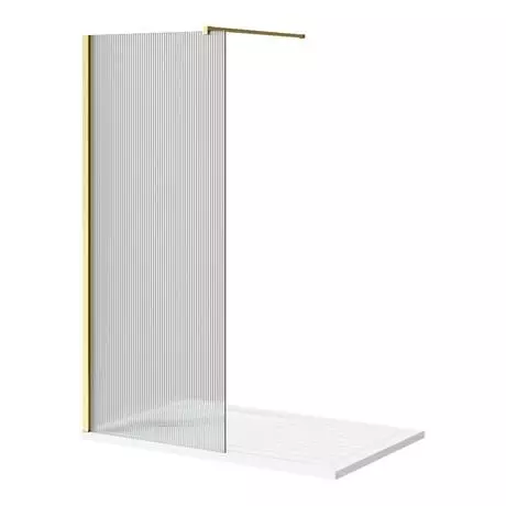 Arezzo 1400 x 900 Fluted Glass Brushed Brass Profile Wet Room (800 Screen, Square Support Arm + Tray) 5 Arezzo 1400 x 900 Fluted Glass Brushed Brass Profile Wet Room (800 Screen, Square Support Arm + Tray) - Image 5