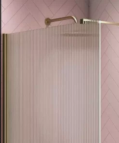 Arezzo 1400 x 900 Fluted Glass Brushed Brass Walk In Enclosure (inc. Main Screen, Side Panel + Tray) -Shower Enclosure Ranges Shop AZFGBB149E d2 460