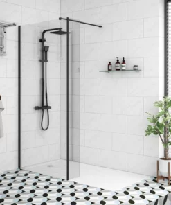 Arezzo 1700 x 800 Matt Black Profile Wet Room (1100mm Screen, Return Panel + Tray)
