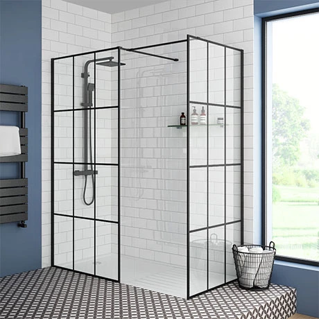 Arezzo 1400 x 900 Matt Black Grid Wet Room (inc. Screen, Side Panel + Tray) 1 Arezzo 1400 x 900 Matt Black Grid Wet Room (inc. Screen, Side Panel + Tray)