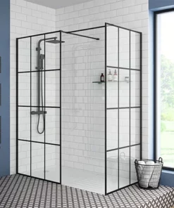 Arezzo 1700 x 800 Matt Black Grid Wet Room (inc. Screen, Side Panel + Tray)