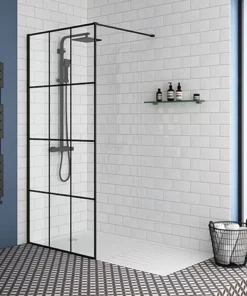 Arezzo 1700 x 800 Matt Black Grid Wet Room (inc. Screen + Tray)