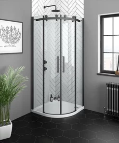 Arezzo Matt Black 800 x 800mm Frameless Quadrant Shower Enclosure