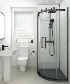 Arezzo Matt Black 800 x 800mm Frameless Quadrant Shower Enclosure -Shower Enclosure Ranges Shop AZQ8 d2 460