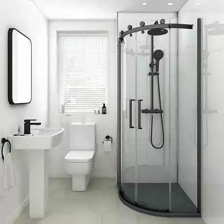 Arezzo Matt Black 900 x 900mm Frameless Quadrant Shower Enclosure 3 Arezzo Matt Black 900 x 900mm Frameless Quadrant Shower Enclosure - Image 3