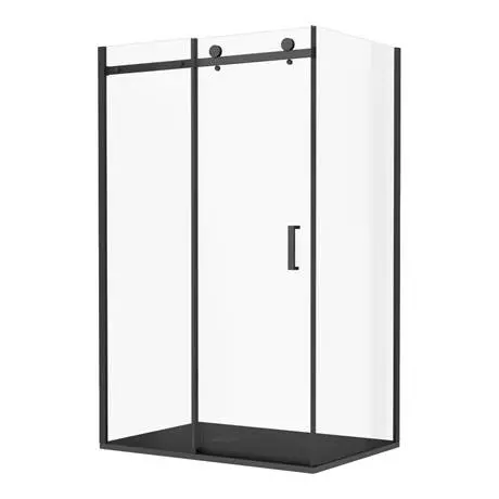 Arezzo Matt Black 1200 x 800 Frameless Sliding Door Shower Enclosure with Black Tray 6 Arezzo Matt Black 1200 x 800 Frameless Sliding Door Shower Enclosure with Black Tray - Image 6