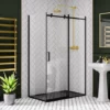 Arezzo Matt Black 1200 x 800 Frameless Sliding Door Shower Enclosure with Black Tray
