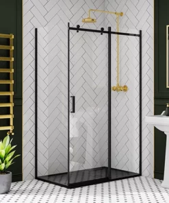 Arezzo Matt Black 1200 x 800 Frameless Sliding Door Shower Enclosure with Black Tray