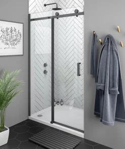 Arezzo Matt Black 1000mm Frameless Sliding Shower Door