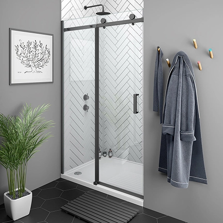Arezzo Matt Black 1000mm Frameless Sliding Shower Door 1 Arezzo Matt Black 1000mm Frameless Sliding Shower Door