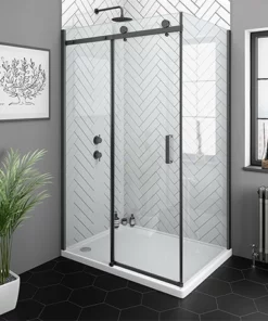Arezzo Matt Black 1000 x 900 Frameless Sliding Door Shower Enclosure