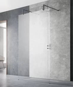 Hudson Reed Free Standing Wet Room Screen with Black Double Support Arms