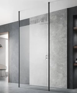 Hudson Reed Free Standing Wet Room Screen with Black Double Ceiling Posts