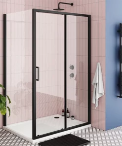 Toreno Matt Black 1000 x 900mm Sliding Door Shower Enclosure without Tray