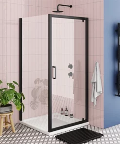 Toreno Matt Black 760 x 760mm Pivot Door Shower Enclosure + Pearlstone Tray