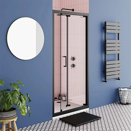 Toreno Matt Black 700 x 1850 Bi-Fold Shower Door 1 Toreno Matt Black 700 x 1850 Bi-Fold Shower Door