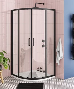 Toreno Matt Black 800 x 800mm Quadrant Shower Enclosure + Pearlstone Tray