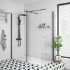 Arezzo 1950mm Matt Black Profile Wetroom Screen + Square Support Arm