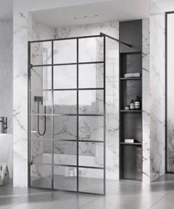 Roman Liberty Black Grid Wetroom Screen + Wall Arm Support - Various Sizes (2000mm High)
