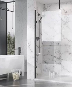 Roman Liberty Black Clear Glass Wetroom Screen + Ceiling Arm Support - Various Sizes (2000mm High)