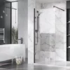 Roman Liberty Black Clear Glass Wetroom Screen + Wall Arm Support - Various Sizes (2000mm High)