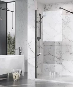 Roman Liberty Black Clear Glass Wetroom Screen + Wall Arm Support - Various Sizes (2000mm High)