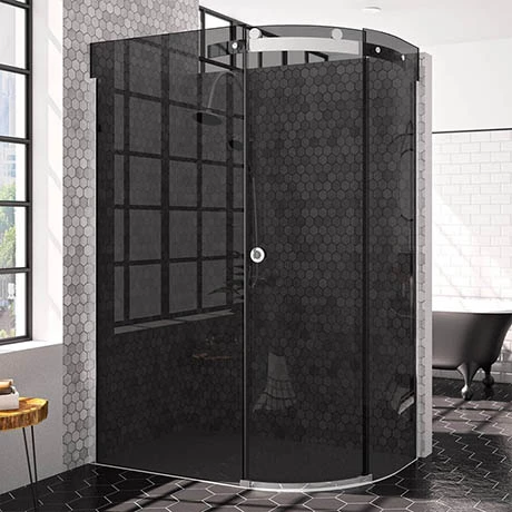 Merlyn 10 Series 1200 x 900mm RH Smoked Black Glass 1 Door Offset Quadrant Enclosure 1 Merlyn 10 Series 1200 x 900mm RH Smoked Black Glass 1 Door Offset Quadrant Enclosure