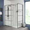 Arezzo 1950mm Matt Black Grid Wetroom Screen + Support Arm