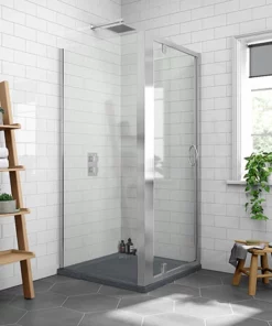 Newark 800 x 800mm Pivot Door Shower Enclosure + Slate Effect Tray