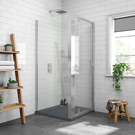 Newark 900 x 900mm Pivot Door Shower Enclosure + Slate Effect Tray 1 Newark 900 x 900mm Pivot Door Shower Enclosure + Slate Effect Tray