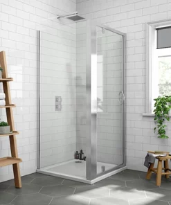 Newark 800 x 800mm Pivot Door Shower Enclosure + Pearlstone Tray