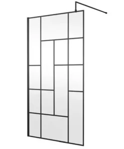 Venice 1700 x 800 Matt Black Abstract Grid Wet Room (1100mm Screen + Tray) -Shower Enclosure Ranges Shop VAMBG06 detail1 460