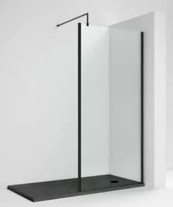 Venice Matt Black Outer Framed 8mm Wetroom Screen with Support Arm (1950mm High) - Various Sizes -Shower Enclosure Ranges Shop VEN7OFWS ll 460
