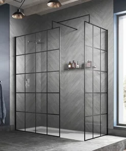 Hudson Reed Black Frame Wetroom Screen with Support Arm