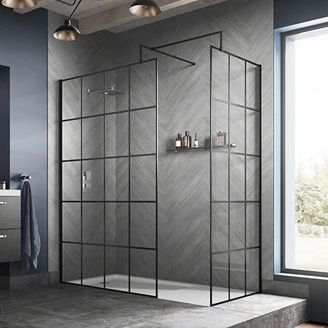 Hudson Reed Black Frame Wetroom Screen with Support Arm 1 Hudson Reed Black Frame Wetroom Screen with Support Arm