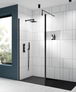 Venice Matt Black Outer Framed 8mm Wetroom Screen with Support Arm (1950mm High) - Various Sizes